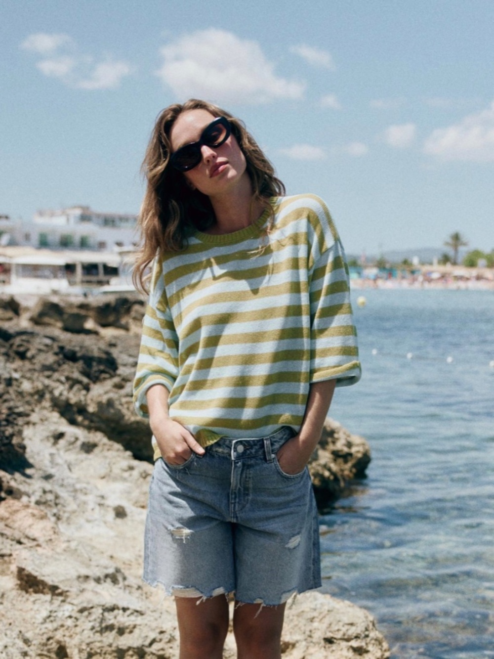 Zara current summer 2026 striped turquoise green sweater jumper S NWT